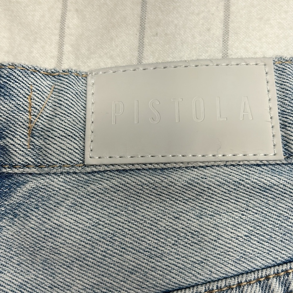 Pistola Women's Frayed Hem Jean Shorts - Light Blue, Distressed Shorts, Button - Picture 4 of 11